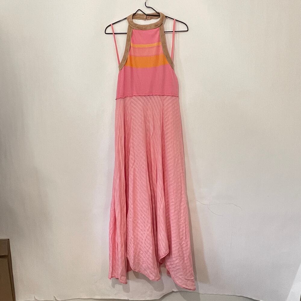 Free People Surfs Up Maxi Dress Womens Large Flamingo Pink Halter Open Back NWT - Picture 3 of 16